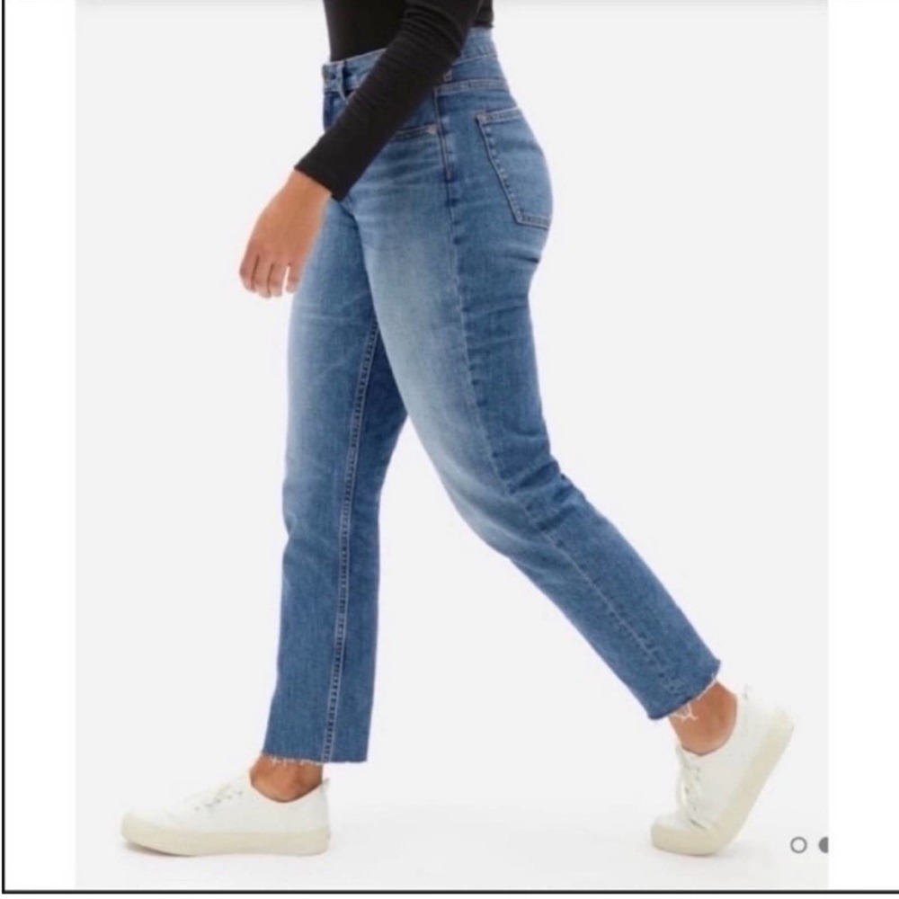 EVERLANE The Crop Cheeky Jean Frayed Hem Medium Wash Stretch Size 33